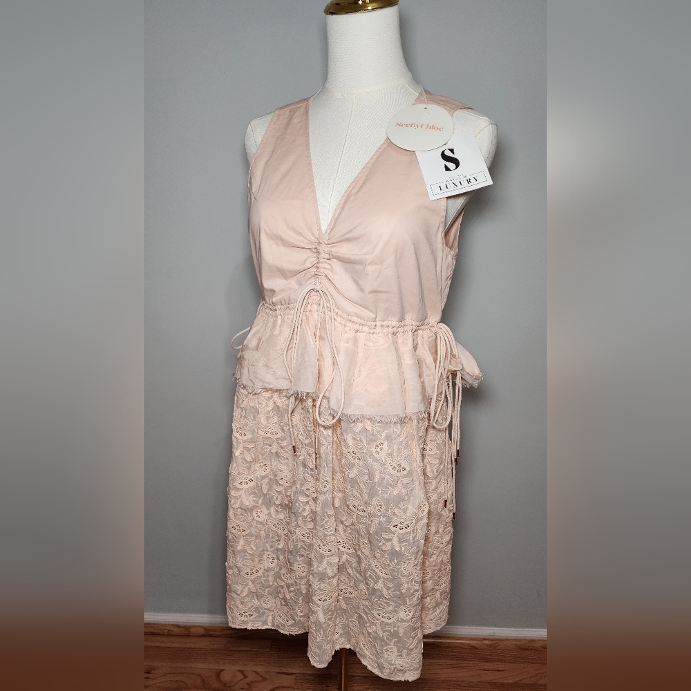 See By CHLOE Luxury Lace Dress Cotton Silk Blend Designer Piece Size 36